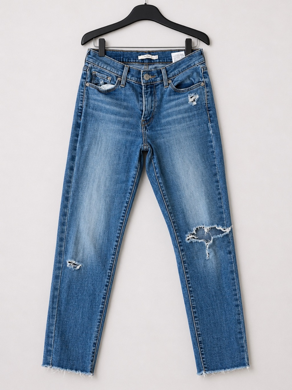 Levi’s Womens Curvy Skinny Jeans Size 29 Distressed Raw Hem Stretch Blue Denim